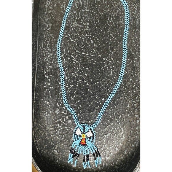 Vintage Native Thunderbird Turquoise Seed Beaded Necklace 18” - Picture 5 of 5